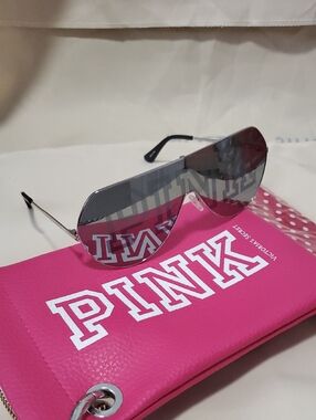PINK Victoria's Secret Silver Gradient Shield Sunglasses with Pink Case